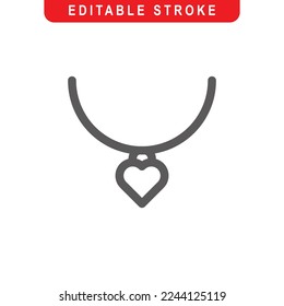 Love Necklace Outline Icon. Love Necklace Line Art Logo. Vector Illustration. Isolated on White Background. Editable Stroke