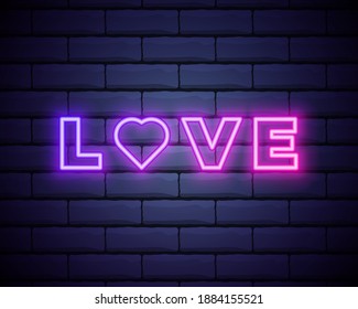 love neon font icon. Text typography decoration and advertising theme. Colorful design. Vector illustration.