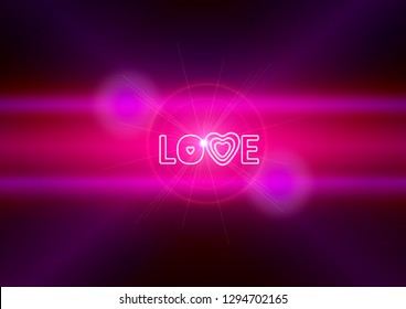 Love Neon Glowing Text. Valentine's Day  banner.  Vector illustration. Party invitation, poster, flyer, card, template.