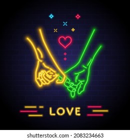 Love neon light colors. Couple hold hands with bright colors