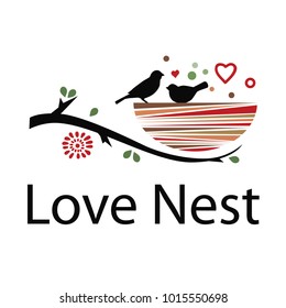 Love nest with two little birds. Colorful logo.  