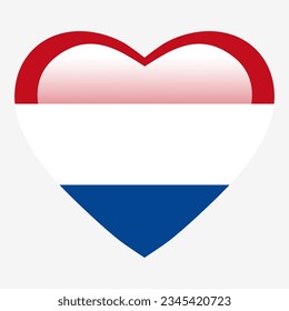 Love Netherlands flag, Netherlands heart glossy button, Netherlands flag icon symbol of love. Patriotic national Netherlands symbol. 