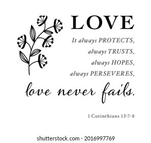 Printable quote Love never fails printable wall art