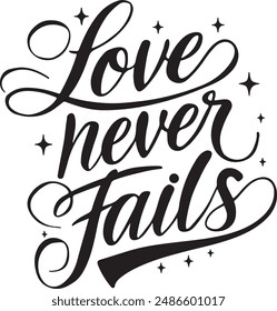 love never fails hand lettered typography saying quote song lyrics vector