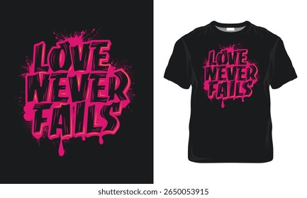 Love Never Fails Quotes, Typography Minimalist T-shirt Design, Motivational Typography T-shirt Design, Inspirational Quotes T-shirt Design