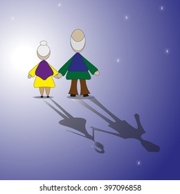 Love never gets old
Illustration together forever love never gets old and is not subject to the time an elderly couple evening walk on a blue background
