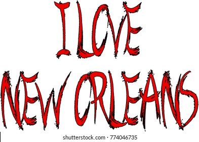 I Love New Orleans text illustration on white background