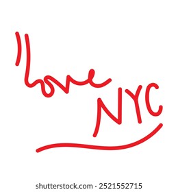 I Love New York handwritten in red color isolated vector illustration on white background. I LOVE NYC vector