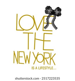 Love the New York es un estilo de vida y lazo de encaje negro, Diseño gráfico impresión camisetas de moda, ilustración, Vector, carteles, tarjetas, pegatinas, taza