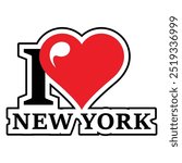 I love New York with red heart. NY City creative text. Can be used for stickers, tags, T-shirts. Vector illustration.