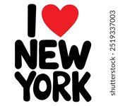 I love New York with red heart. NY City creative text. Can be used for stickers, tags, T-shirts. Vector illustration.