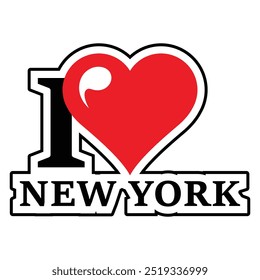 I love New York with red heart. NY City creative text. Can be used for stickers, tags, T-shirts. Vector illustration.