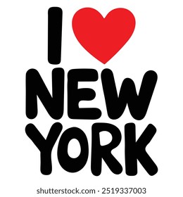 I love New York with red heart. NY City creative text. Can be used for stickers, tags, T-shirts. Vector illustration.