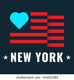 Love New York state with usa flag, flat vector icon design illustration, banner on dark background. Can be used for public holidays in the United States also for theme about tourism.