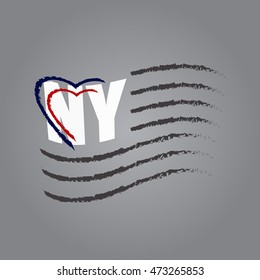 I Love New York. Vector illustration. Sticker, Chevron, Logo, Emblem, Tag with the symbols of America and New York.  New York symbols. New York vector. American flag.
