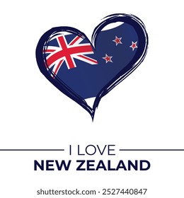 I Love New Zealand Banner with Flag in Heart. New Zealand love Emblem Isolated on White Background. Vector, Illustration, Isolated, Love, Background.