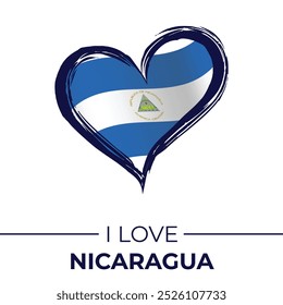 I Love Nicaragua with Flag in Heart. United Kingdom love Emblem Isolated on White Background. Vector, Illustration, Isolated, Love, Background.