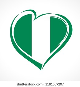 Love Nigeria, heart emblem in national flag colored. Flag of Nigeria with heart shape for Nigerian Independence Day isolated on white background. Vector illustration