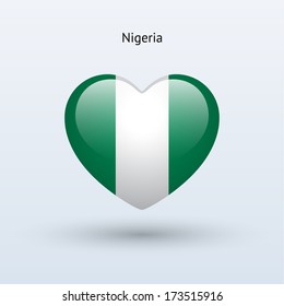 Love Nigeria symbol. Heart flag icon. Vector illustration.