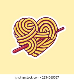 love noodle cartoon vector with chopstick