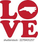 LOVE North Carolina State Red Outline Vector Graphic Illustration Isolated