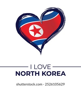 I Love North Korea Banner with Flag in Heart. United Kingdom love Emblem Isolated on White Background. Vector, Illustration, Isolated, Love, Background.
