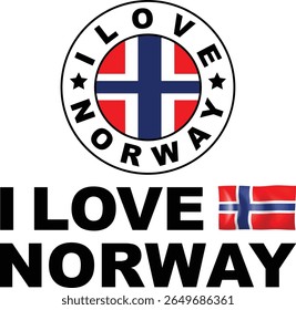 I Love Norway Typography Design with Norwegian Flag Vector. Ideal for t-shirts, hoodies, mugs, travel souvenirs, stickers, posters, and other POD products. EPS vector file is fully editable, scalable.
