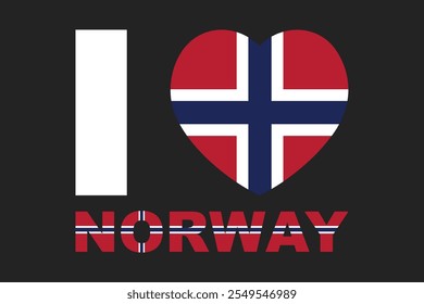 Eu amo Noruega Palavra com forma de coração, Bandeira da Noruega símbolo nacional ilustração Vetor, Retângulo Noruega bandeira ilustração, Vetor plano ilustração
