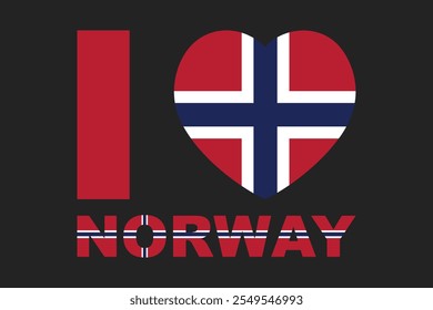 Eu amo Noruega Palavra com forma de coração, Bandeira da Noruega símbolo nacional ilustração Vetor, Retângulo Noruega bandeira ilustração, Vetor plano ilustração
