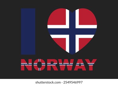 Eu amo Noruega Palavra com forma de coração, Bandeira da Noruega símbolo nacional ilustração Vetor, Retângulo Noruega bandeira ilustração, Vetor plano ilustração
