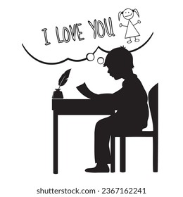 Love Note Illustration with Boy Reading the Note