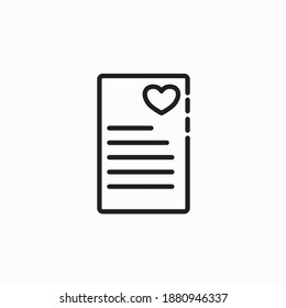 Love note letter icon. Love and affection icon. Outline style icon. Vector