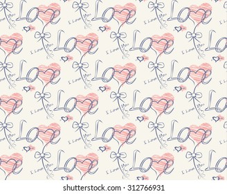 Love note Seamless text pattern with hearts. Text backgrounds applicable in printing, textiles , art objects , clothing , wallpaper , computer screensavers , games and applications .