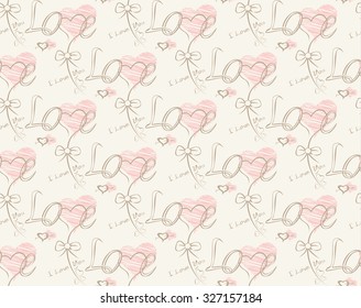 Love note Seamless text pattern with hearts. Text backgrounds applicable in printing, textiles , art objects , clothing , wallpaper , computer screensavers , games and applications .