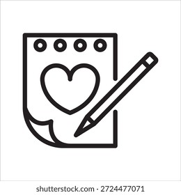 Icono de línea simple de nota de amor