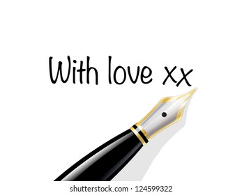 Love note written with stylish black and gold fountain pen. EPS10 vector format, which is easily editable for insertion of your own text.