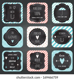 Love Notes Cards Chalkboard Typography Design. Stripes and Dots Seamless Patterns Included.