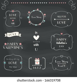 Love Notes, Design Elements Set, St. Valentine's Day. Chalkboard Style. Vector EPS 10