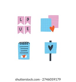 Love Notes and Romantic Elements Vector Set. This vector artwork is ideal for greeting cards, planners and social media design.