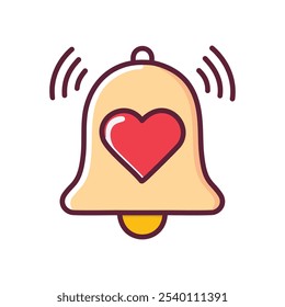 Campana de notificación de amor. Icono de la campana de alerta del corazón; simboliza el afecto, la conexión y las noticias positivas.