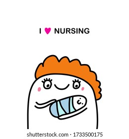 I love nursing hand drawn vector illustration in cartoon comic style doodle people newborn care