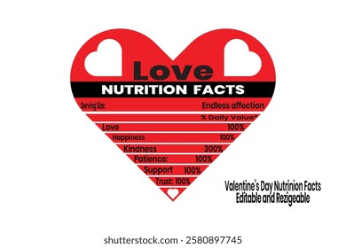 Love nutrition facts, nutrition facts label, supplement facts, Valentine's Day label Nutrition facts