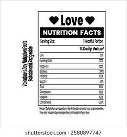 Love nutrition facts, nutrition facts label, supplement facts, Valentine's Day label Nutrition facts