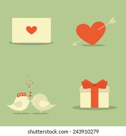 Love objects on a green background