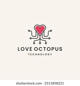 Love octopus logo design template vector illustration