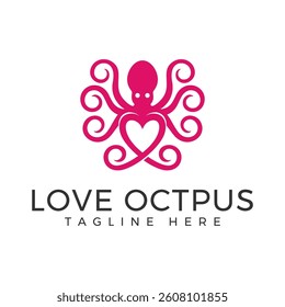 Love octopus logo. Isolated octopus on white background