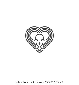 Love octopus, squid heart. Vector logo icon template