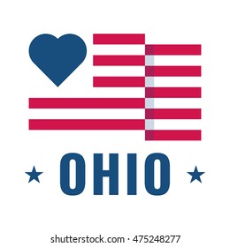 Love Ohio state  with usa flag, flat vector icon design illustration, banner on white background. Can be used for public holidays in the United States also for theme about tourism. 