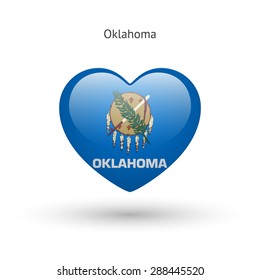 Love Oklahoma state symbol. Heart flag icon. Vector illustration.