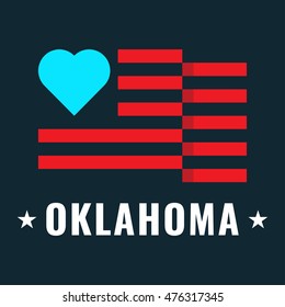 Love Oklahoma state with usa flag, flat vector icon design illustration, banner on dark background. Can be used for public holidays in the United States also for theme about tourism.